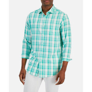 Club Room Shirt Green Quick Dry Plaid Pocket Long Sleeve Dress Shirt Large
